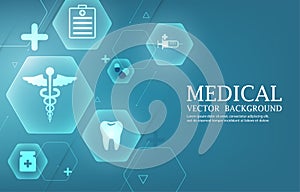 Modern geometric hexagon shape ande medical icons.vector medical background