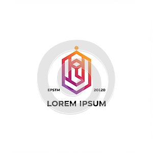 A modern, geometric logo features a vertical hexagonal shape with gradient colors