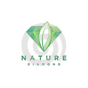 Modern geometric nature diamond logo icon, diamond leaf logo