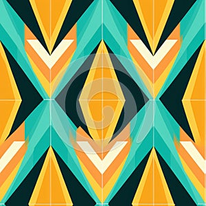 Modern Geometric Pattern With Turquoise And Orange Tiles