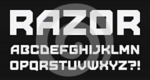 Modern geometric style alphabet. Bold square font, minimalist type for modern futuristic games and cyber security logo photo