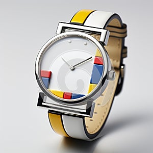 Modern Geometrical Watch With Colored And White Strap