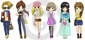 Modern girl fashion cartoon collection set 2 (vector)
