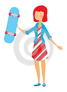Modern girl holding a skateboard