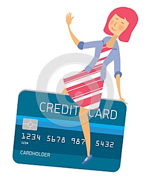 Modern girl riding a credit card