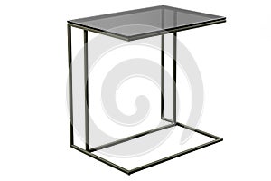 Modern glass black table isolated on white background.