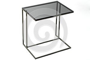 Modern glass black table isolated on white background.