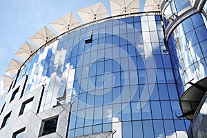 Modern glass building exterior facade in Budapest