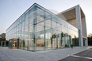 Glass building with structural use of glass