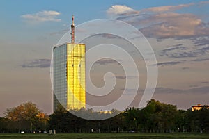 Modern glass business building in Belgrade, Serbia