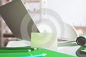 Modern glass desktop with business card