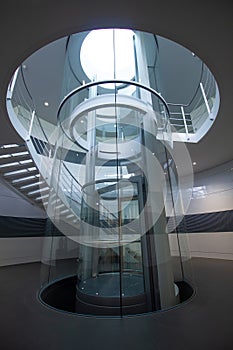 Modern Glass Elevator Inside a Contemporary Architectural Building