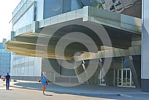 Modern glass entrance to the building in Moscow