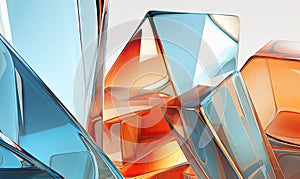 Modern glass morphism design with blue and orange glass structures. Created by AI