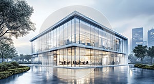 Modern Glass Office Building in Urban Setting photo