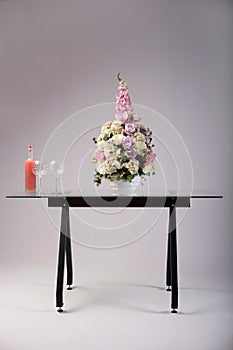 Modern glass table studio shot on white background