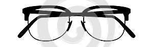 Modern glasses. Retro eyeglasses front view shape, black vintage hipster modern eyewear silhouettes, classic elegance