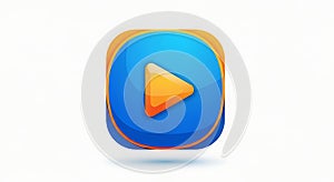 Modern glossy blue play button icon for apps