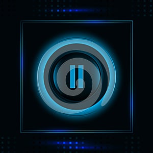 Modern glowing blue light pause button icon