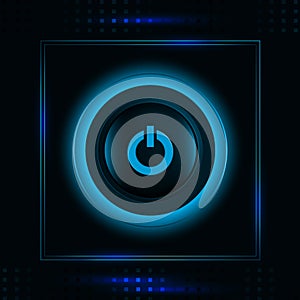 Modern glowing blue light power button icon