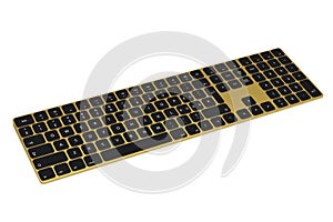 Modern gold aluminum computer keyboard isolated on white background.