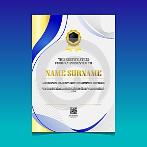 Modern gold and blue elegant certificate of achievement design template