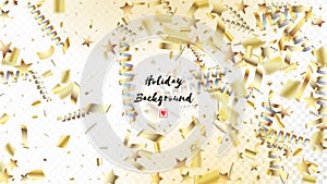 Modern Gold Confetti, Falling Stars, Streamers, Tinsel. Cool Luxury Christmas, New Year, Birthday Party Holiday Texture Horizontal
