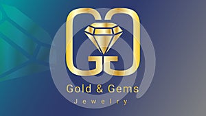 Modern gold and gem diamond jewelry logo with gold color