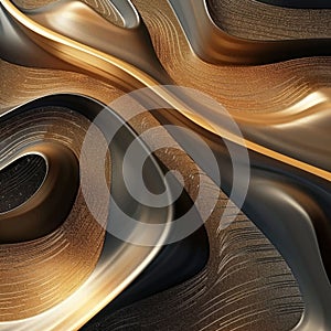 Modern gold glittery curved shapes and lines dynamic 3d vector background. Luxury surface ornamental pattern illustration. Ornate
