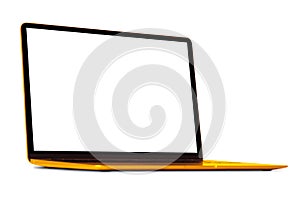 a modern gold laptop computer isolated on the white backgrounds