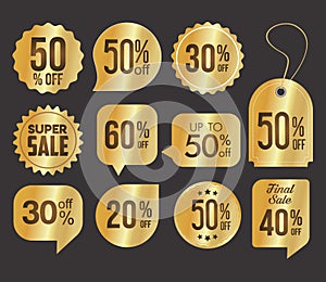 Modern gold sale banners and labels vector collection