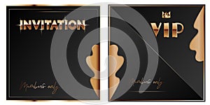 Modern gold vip invitation background. Set of golden elegant business card template. Black luxury gift certificate for members