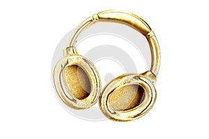 modern golden headphones isolated on white