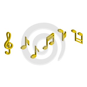 Modern golden notes set. Music 3d icon set. Vector illustration.