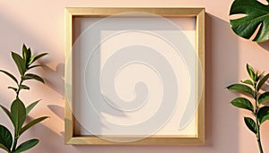 Modern golden square frame mockup with shadow effect, frame, geometric