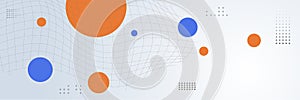 Modern gradient blue orange abstract banner background with circle grid geometric shapes. Colorful horizontal wide web header