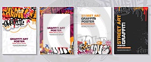 Modern graffiti art poster or flyer design with colorful tags, throw up with hand-drawn vector style