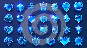 Modern graphic of blue shiny gems or stones such as glass, ice or rhinestones isolated on a background made of abstract