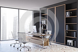 Modern gray CEO office corner