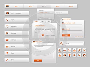 Modern gray web ui elements with orange icons