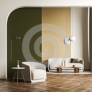 Modern green and beige living room