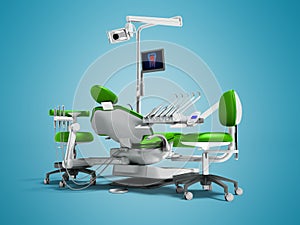 Modern green dental chair and borax with light and monitor for w