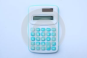 Close up   Modern Green digital calculator is on a white background.