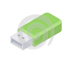 Modern green electronic USB portable memory datum storage isometric vector illustration photo