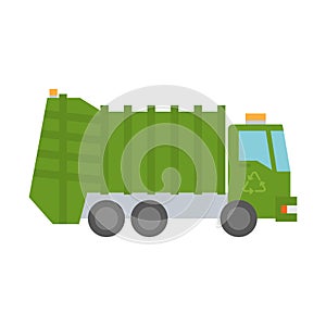 Modern green garbage truck