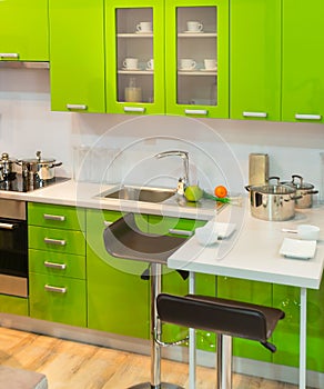 Modern green kitchen clean interior design