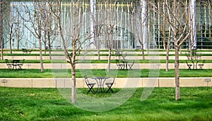 Modern green patio in business district