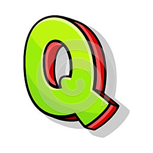 Modern Green And Red Playful Capital Letter Q From Font And Alphabet Vector Illustration Cartoon Style