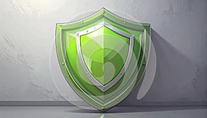 Modern green and silver shield for security and protection concept