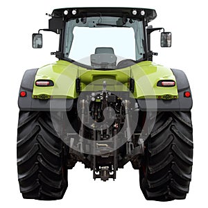 The modern green tractor isolated on a white background.